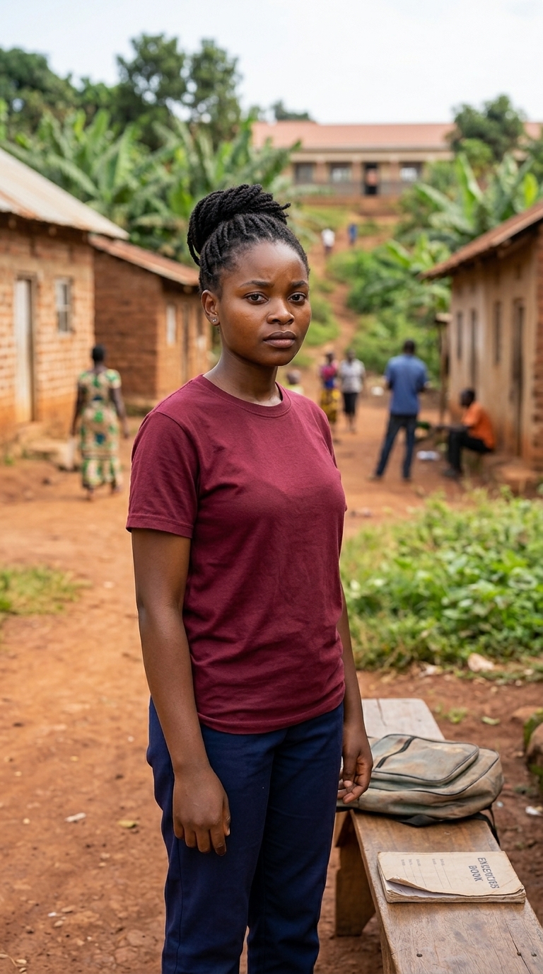 A young woman standing in the doorway of a training classroom