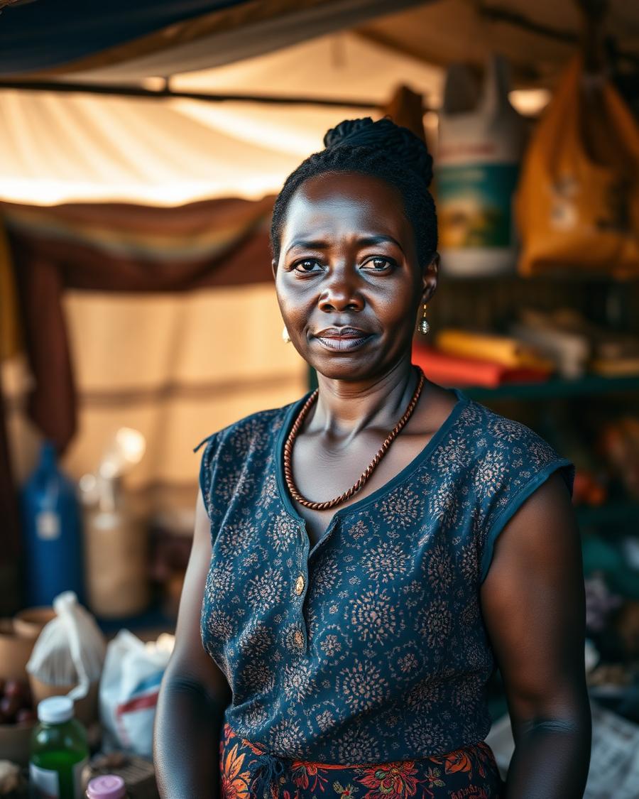 A market vendor standing at her stall