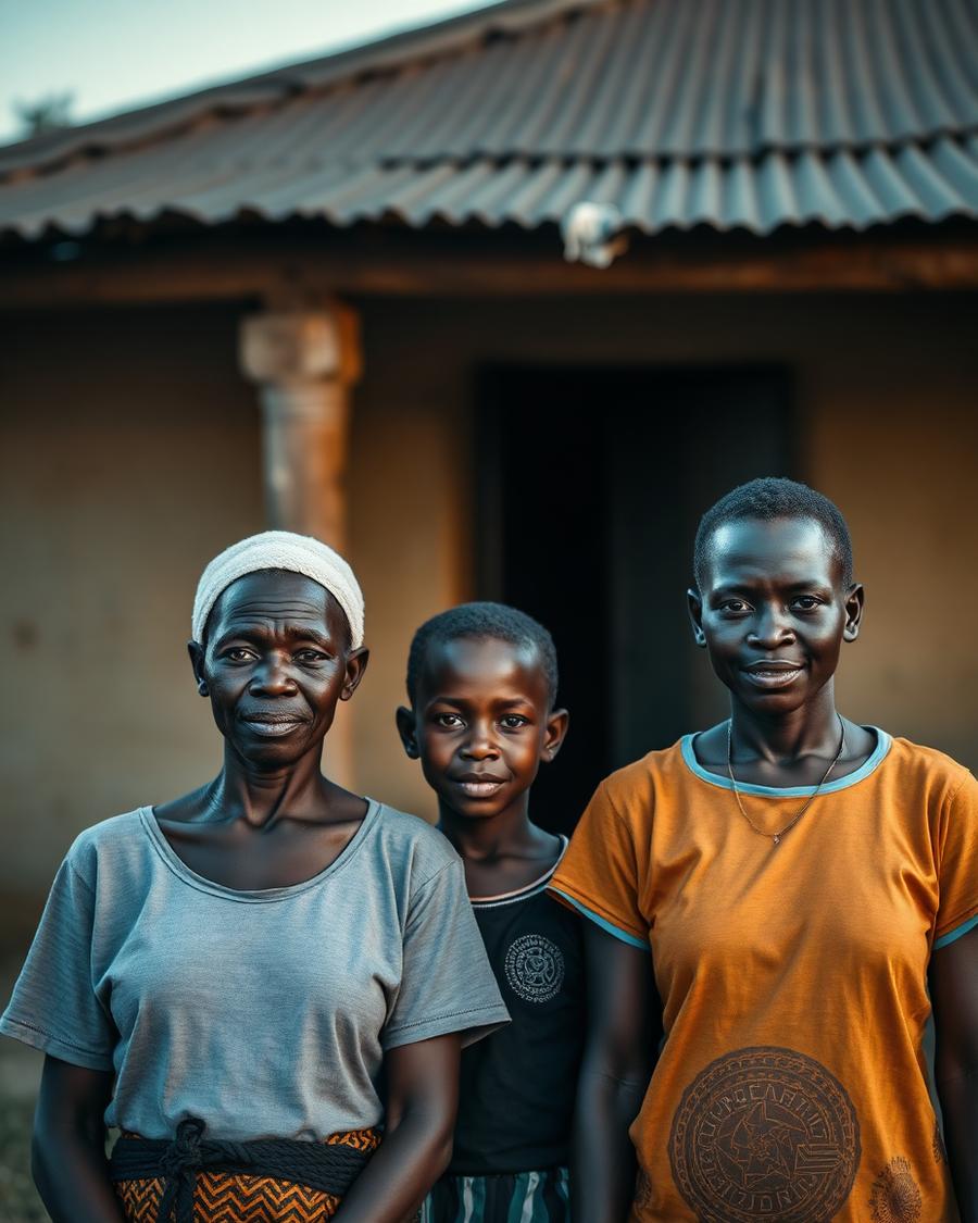 A family standing together outside their home