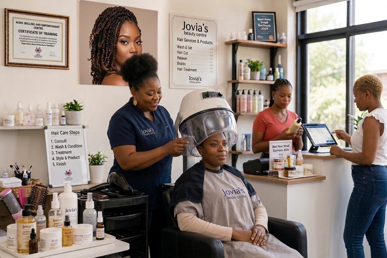 Interior of Jovia's beauty centre, a Nono Caring Hearts Foundation-trained social enterprise salon