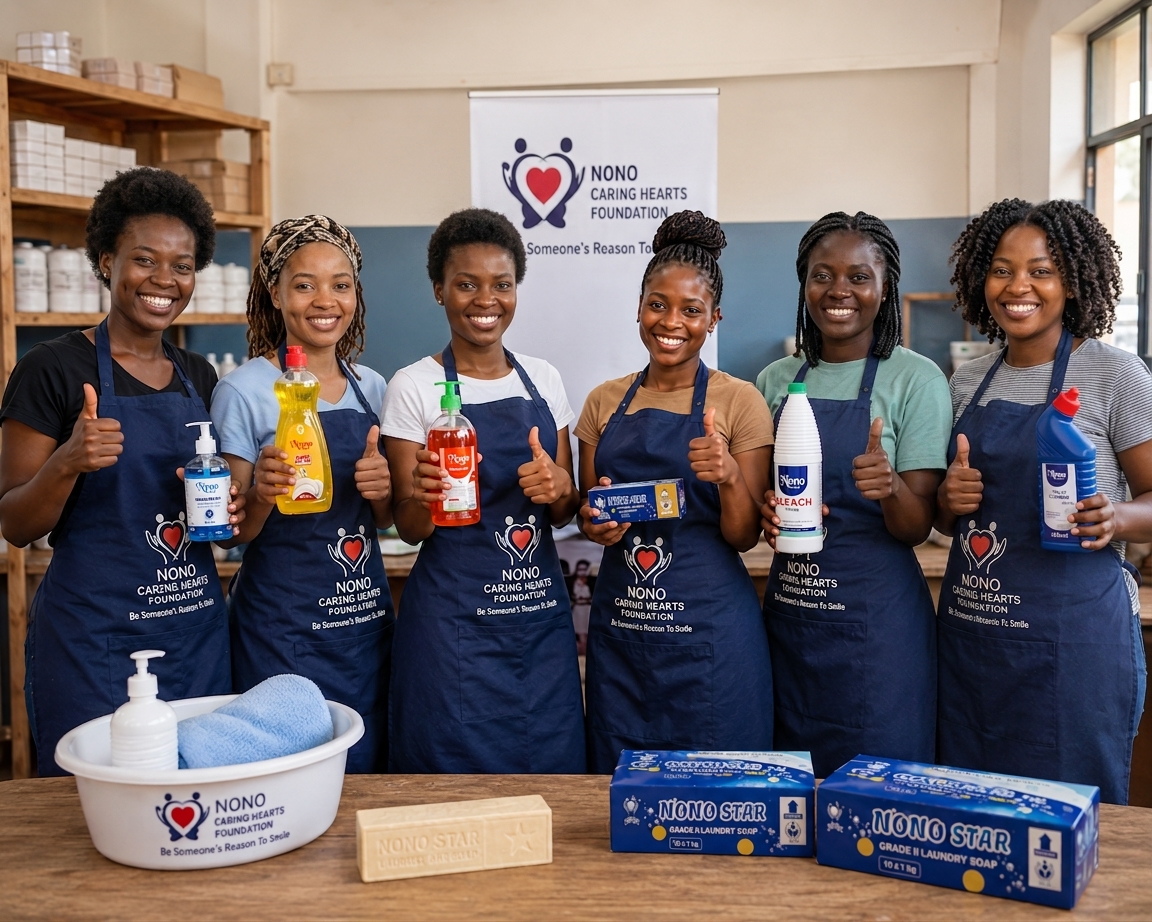 Trainees working together in the Nono Caring Hearts Foundation production workshop